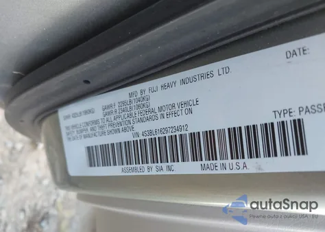 2009 Subaru Legacy 2.5I z USA, uszkodzony, nr VIN 4S3BL616297234912